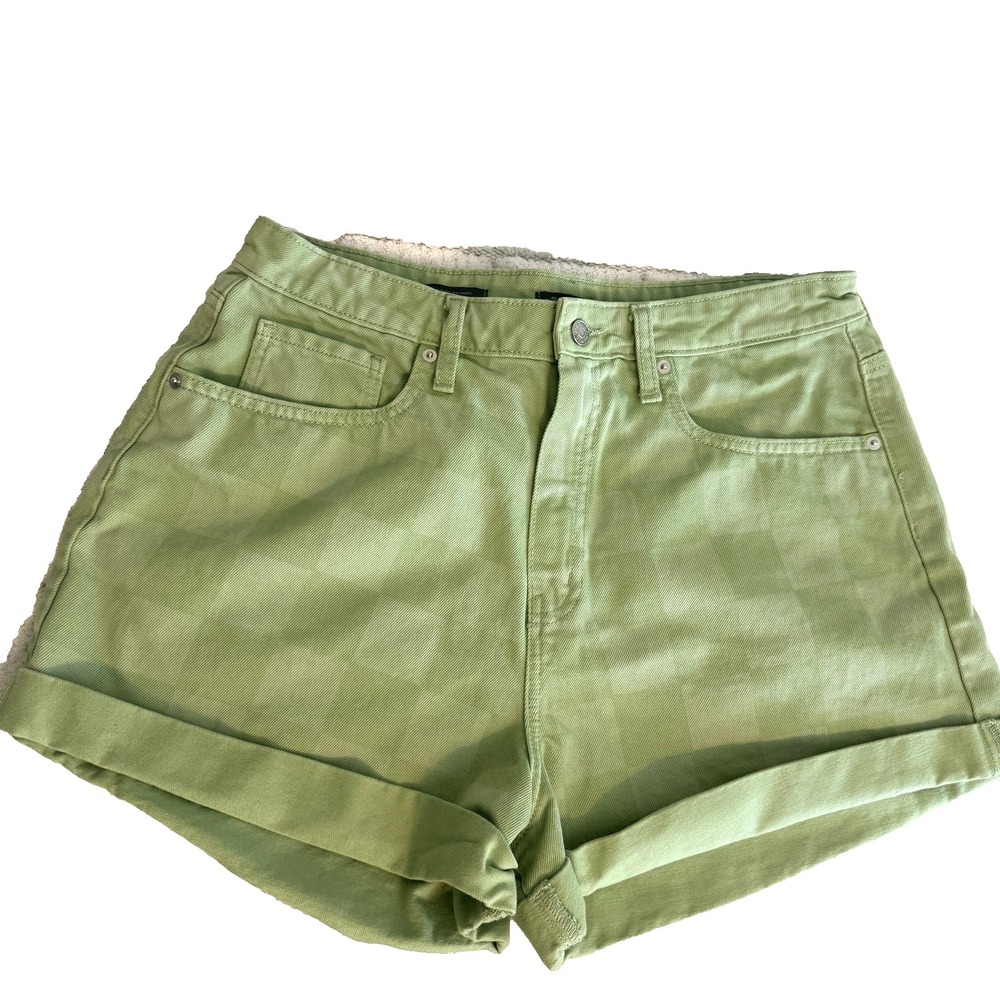Wild Fable High Rise Mom Shorts Green Checked Size 14/32R Minimalist Vacation